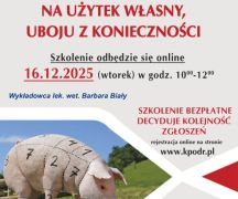 Zdjęcie - Szkolenie  nt. Pozyskania mięsa na użytek własny, uboju z konieczności